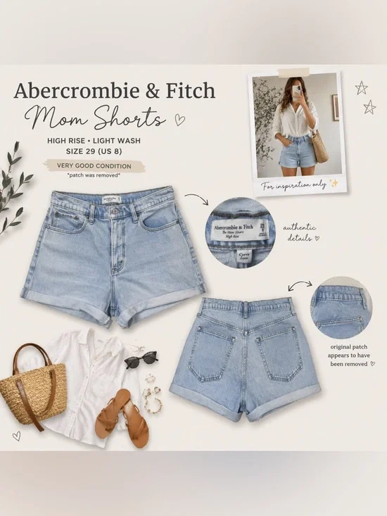 Abercrombie & Fitch Mom Shorts High Rise Light Wash Size 29 (8) Denim - Picture 15 of 15